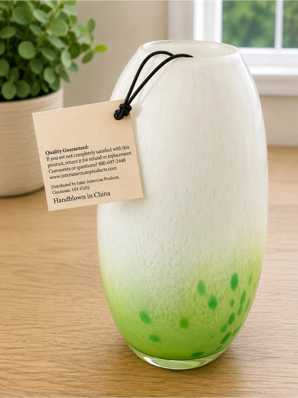 HD Designs Kaleidoscope Collection Handblown Glass Vase – White & Green